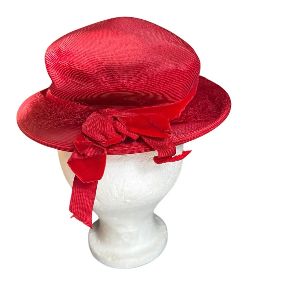 1950s Fifth Ave. Designers Group Wide Brim Hat w/Velvet Ribbon‎ & Netting - Picture 3 of 7
